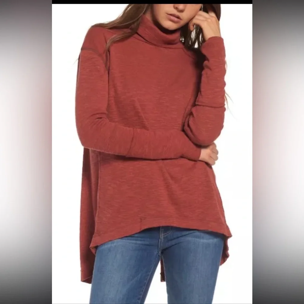 Free People Split Back Dark Burnt Red Cowl Mock Neck Turtleneck Pullover XS